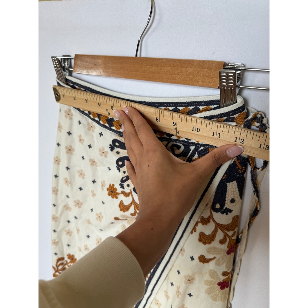Farm Rio Cream Flower Fan Tapestry Printed Linen Wrap Midi Skirt Small Cream - Picture 3 of 7